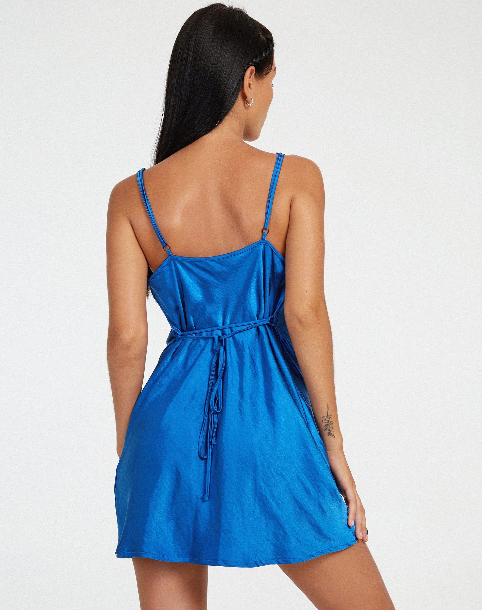 Satin Blue Cowl Neck Strappy Mini Dress ...